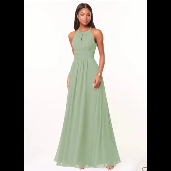 azazie dusty sage bridesmaid dresses Joely Pleated Maxi Glitter Dress